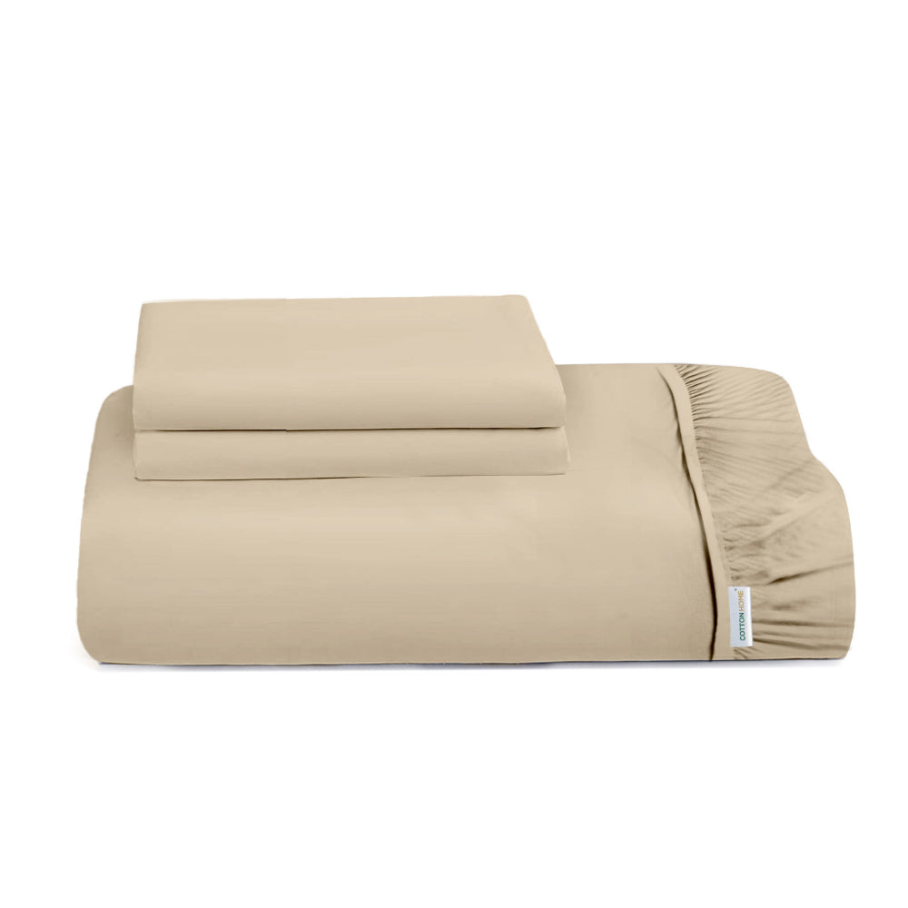 Cotton Home Fitted Sheet Set 3Pc Super Soft Beige