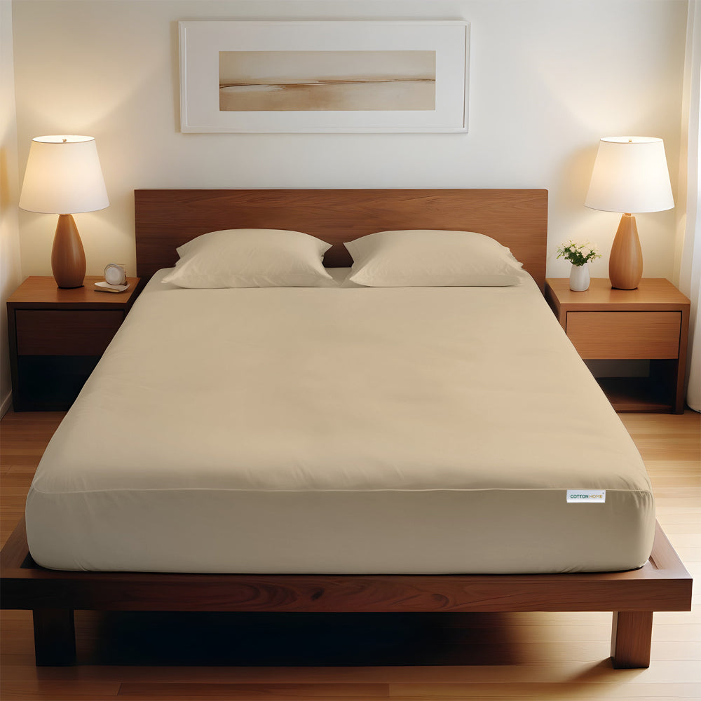 Cotton Home Fitted Sheet Set 3Pc Super Soft Beige