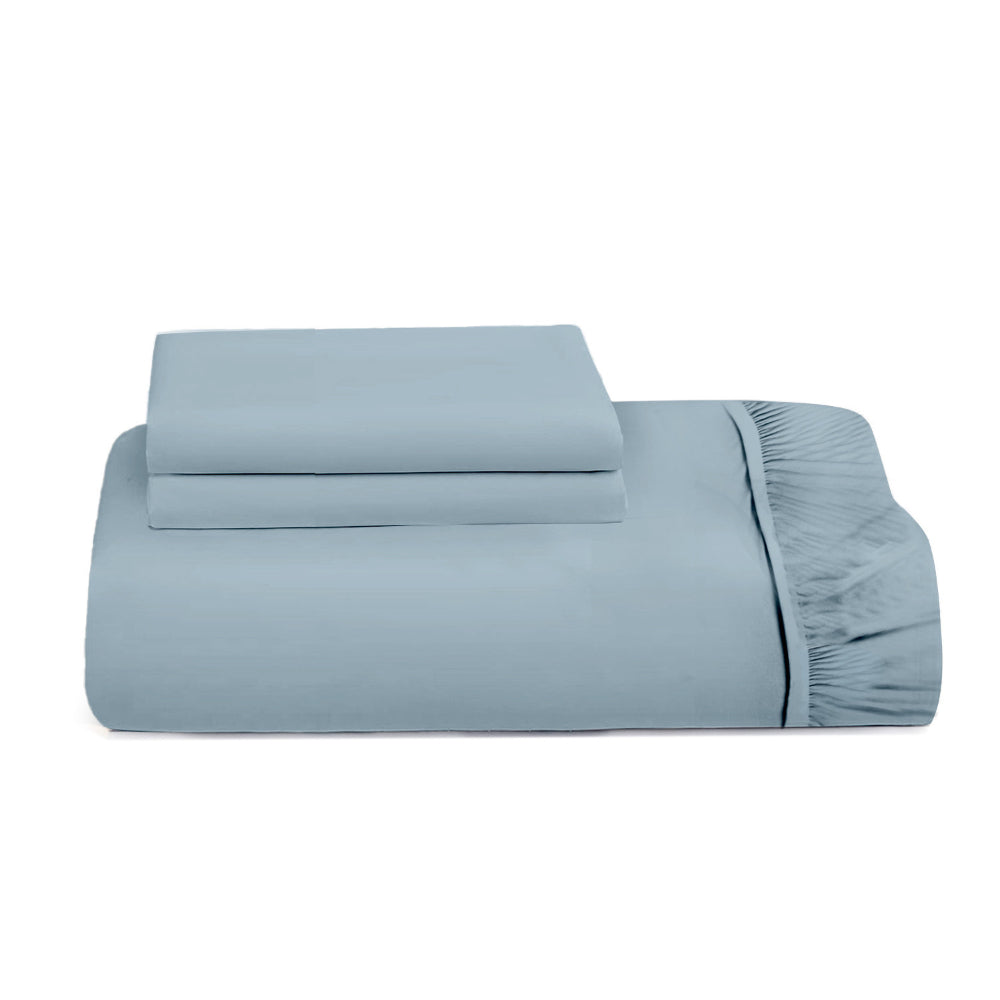 Cotton Home Fitted Sheet Set 3Pc Super Soft Metallic Blue