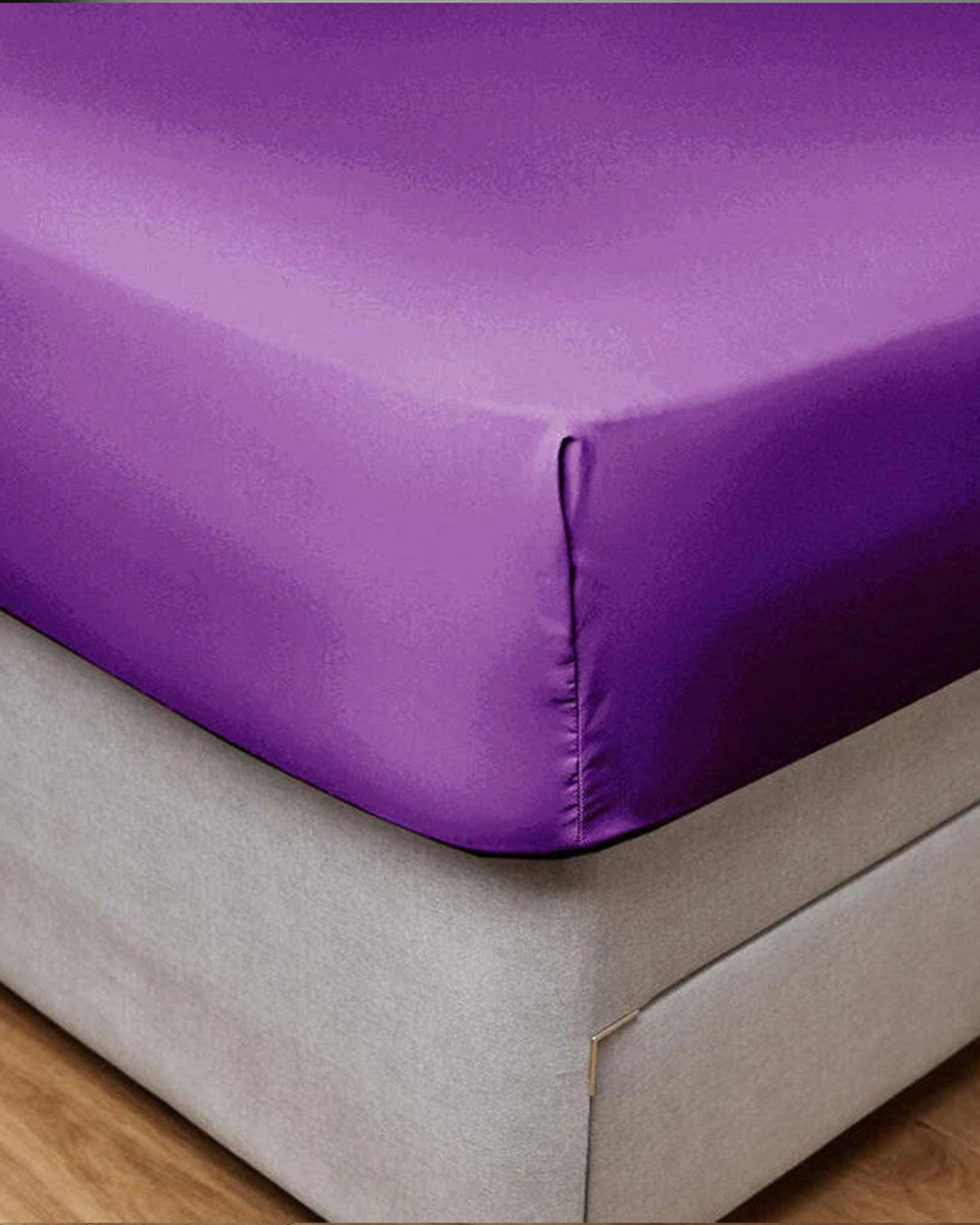 Cotton Home Fitted Sheet Set 3Pc Satin 300TC Dark Purple