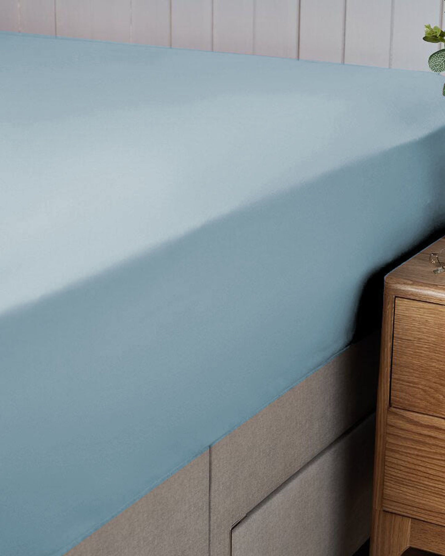 Cotton Home Fitted Sheet Set 3Pc Satin 300TC Sky Blue