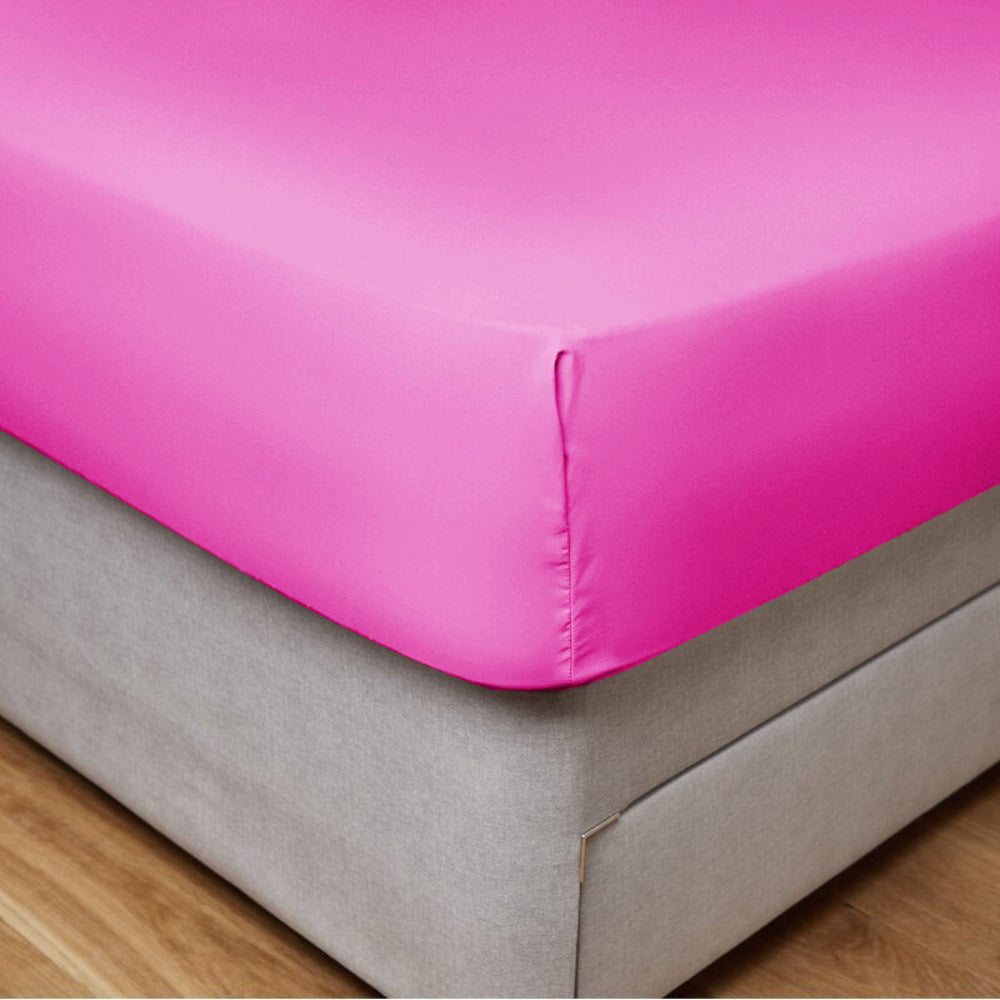 Cotton Home Fitted Sheet Set 3Pc Satin 300TC Fuscia