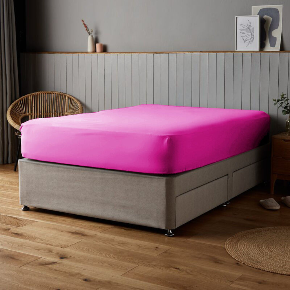Cotton Home Fitted Sheet Set 3Pc Satin 300TC Fuscia
