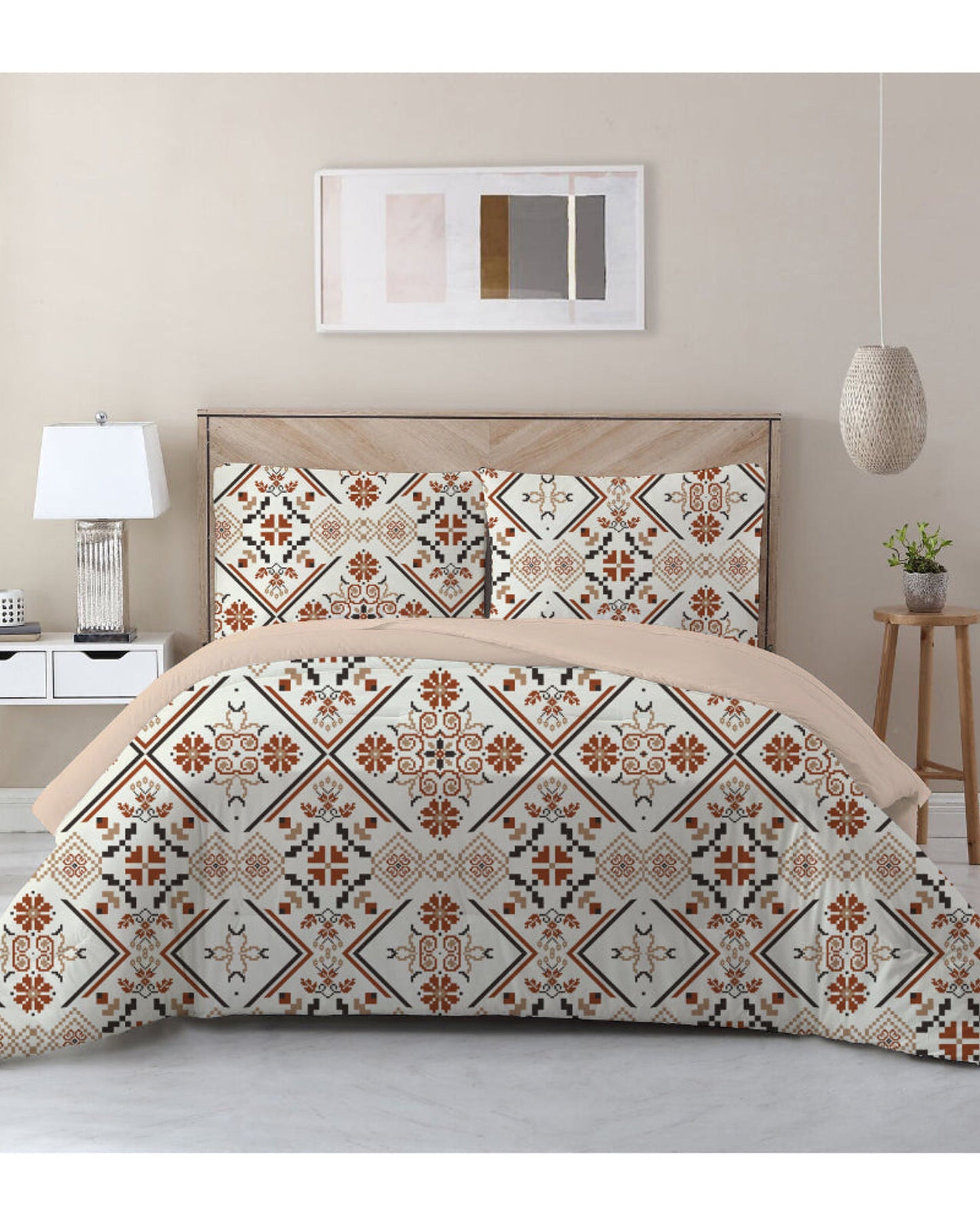 Cotton Home Comforter Set 3Pc Geometric Fusion