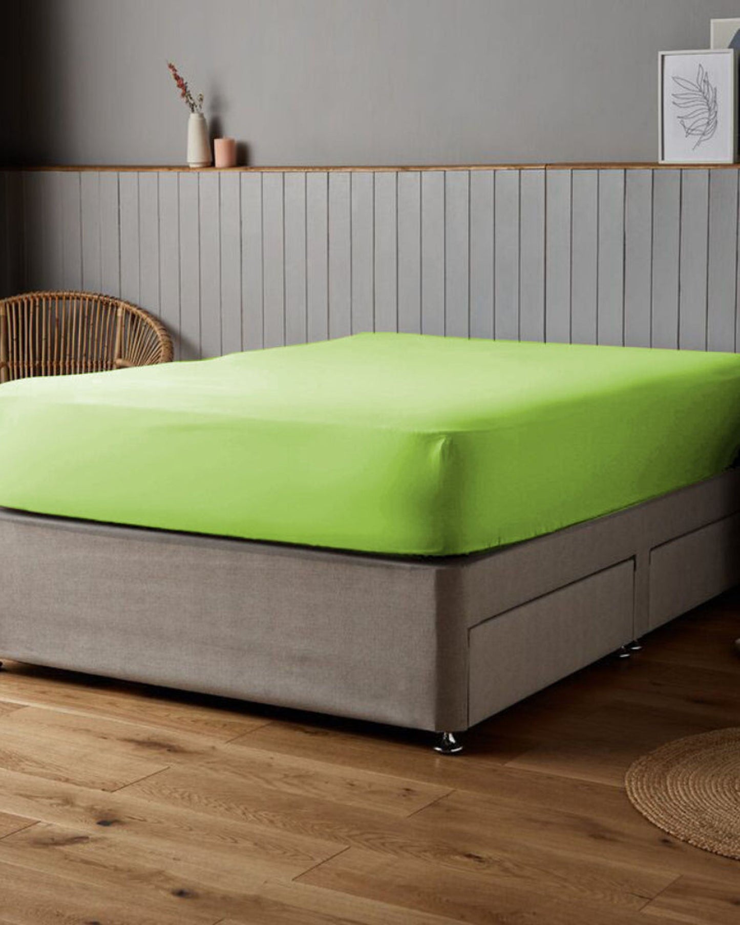 Cotton Home Fitted Sheet Set 3Pc Satin 300TC Green