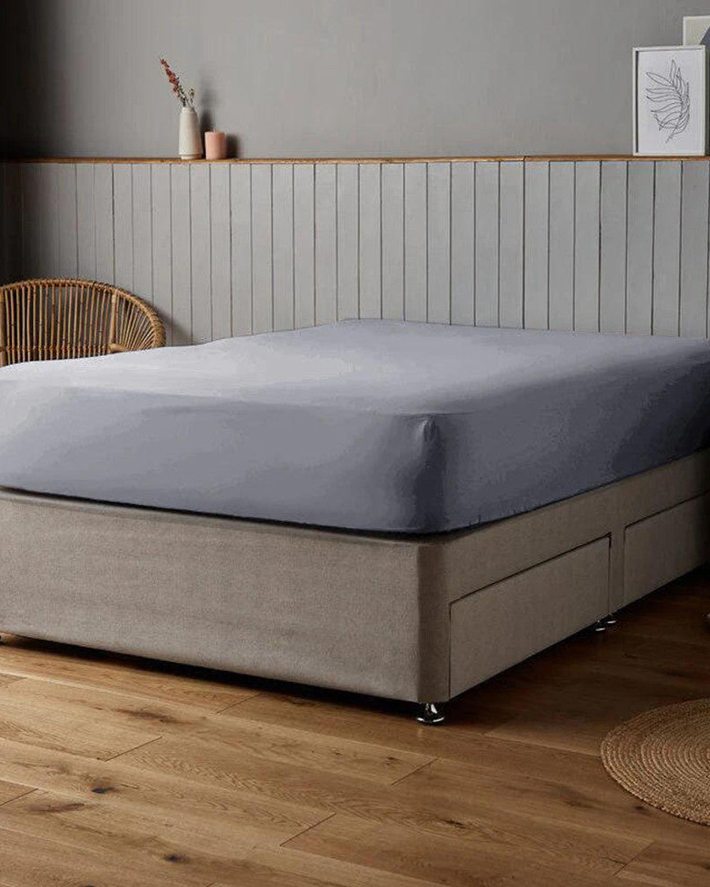 Cotton Home Fitted Sheet Set 3Pc Satin 300TC Silver