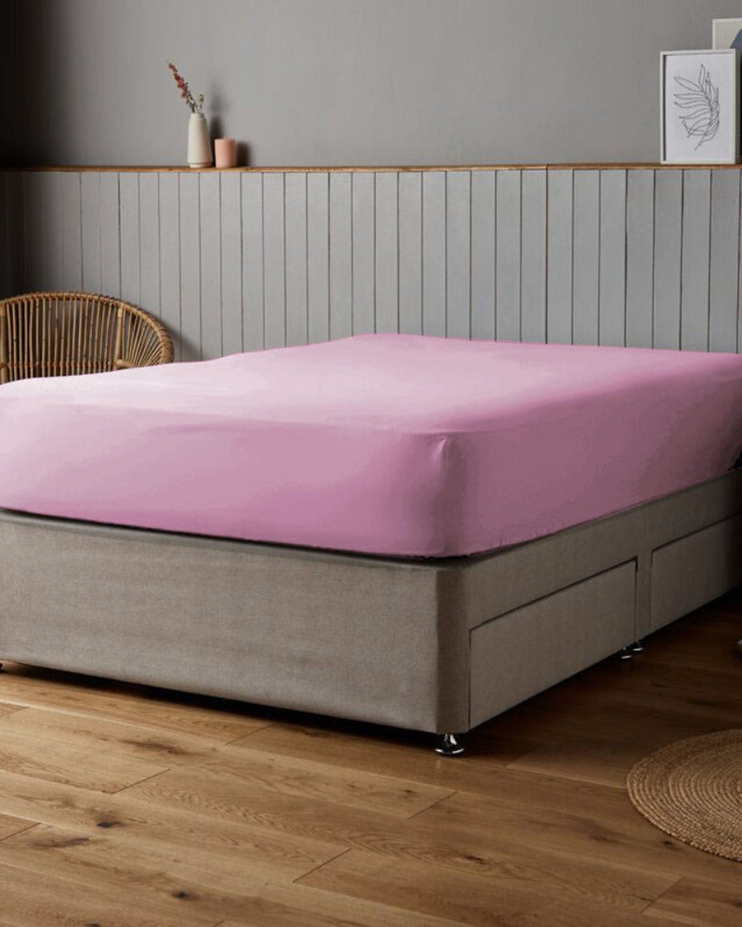 Cotton Home Fitted Sheet Set 3Pc Satin 300TC Baby Pink