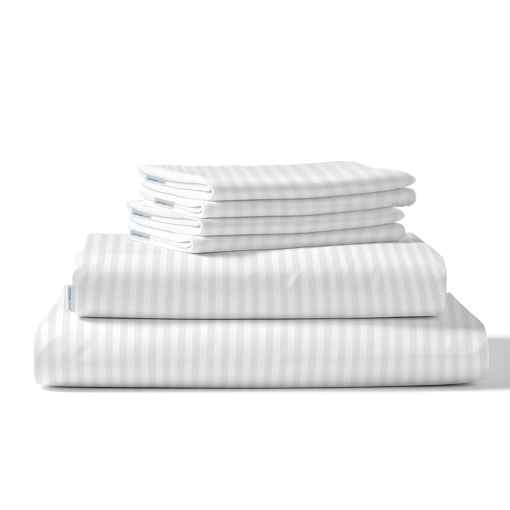 Cotton Home Duvet Cover Set 6Pc Stripe White