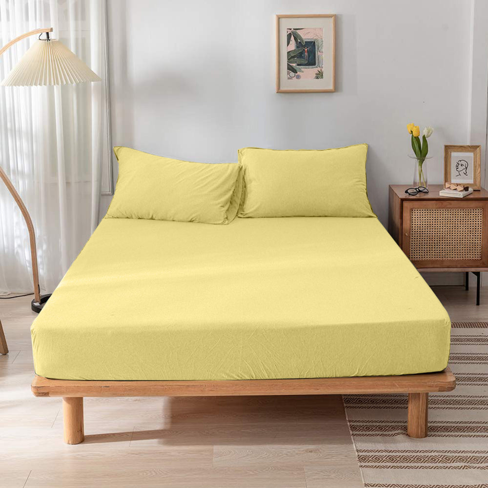 Cotton Home Fitted Sheet 1Pc Jersey Yellow
