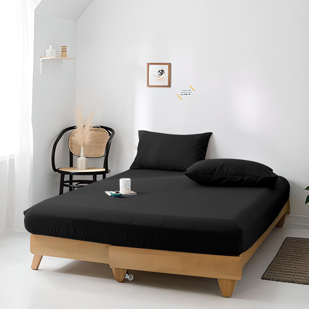 Cotton Home Fitted Sheet 1Pc Jersey Black