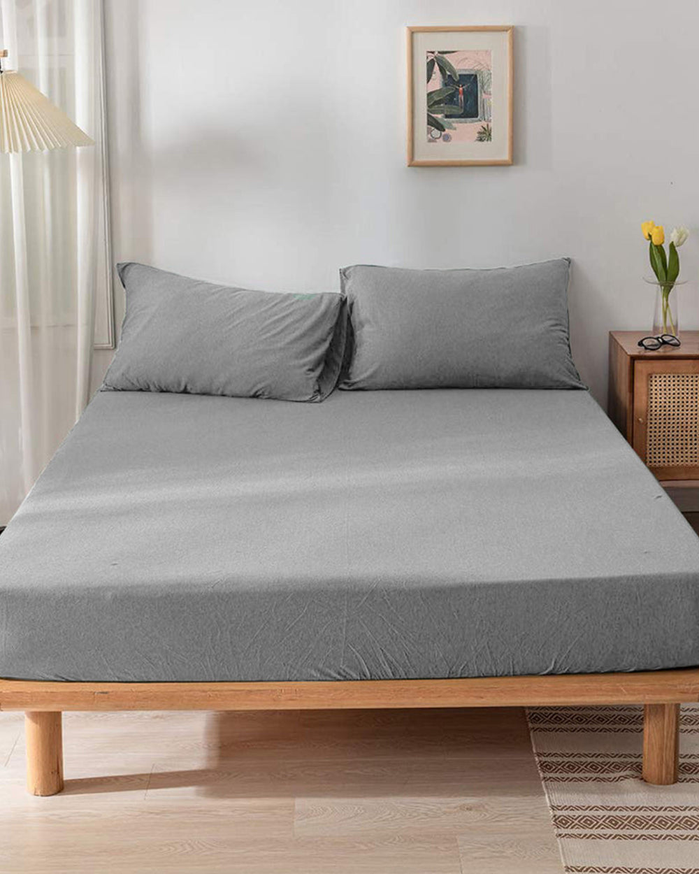 Cotton Home Fitted Sheet 1Pc Jersey Grey