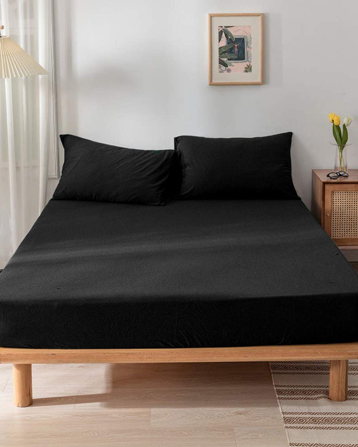 Cotton Home Fitted Sheet 1Pc Jersey Black