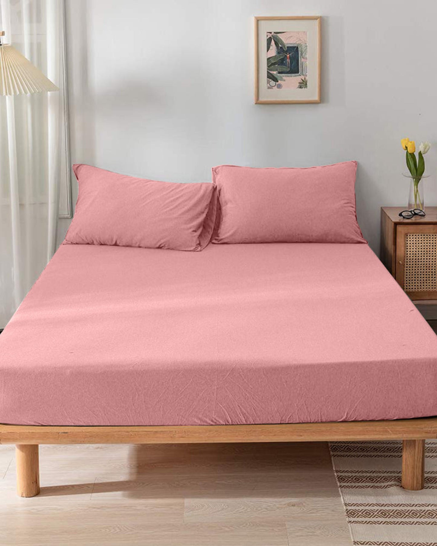 Cotton Home Fitted Sheet 1Pc Jersey Pink