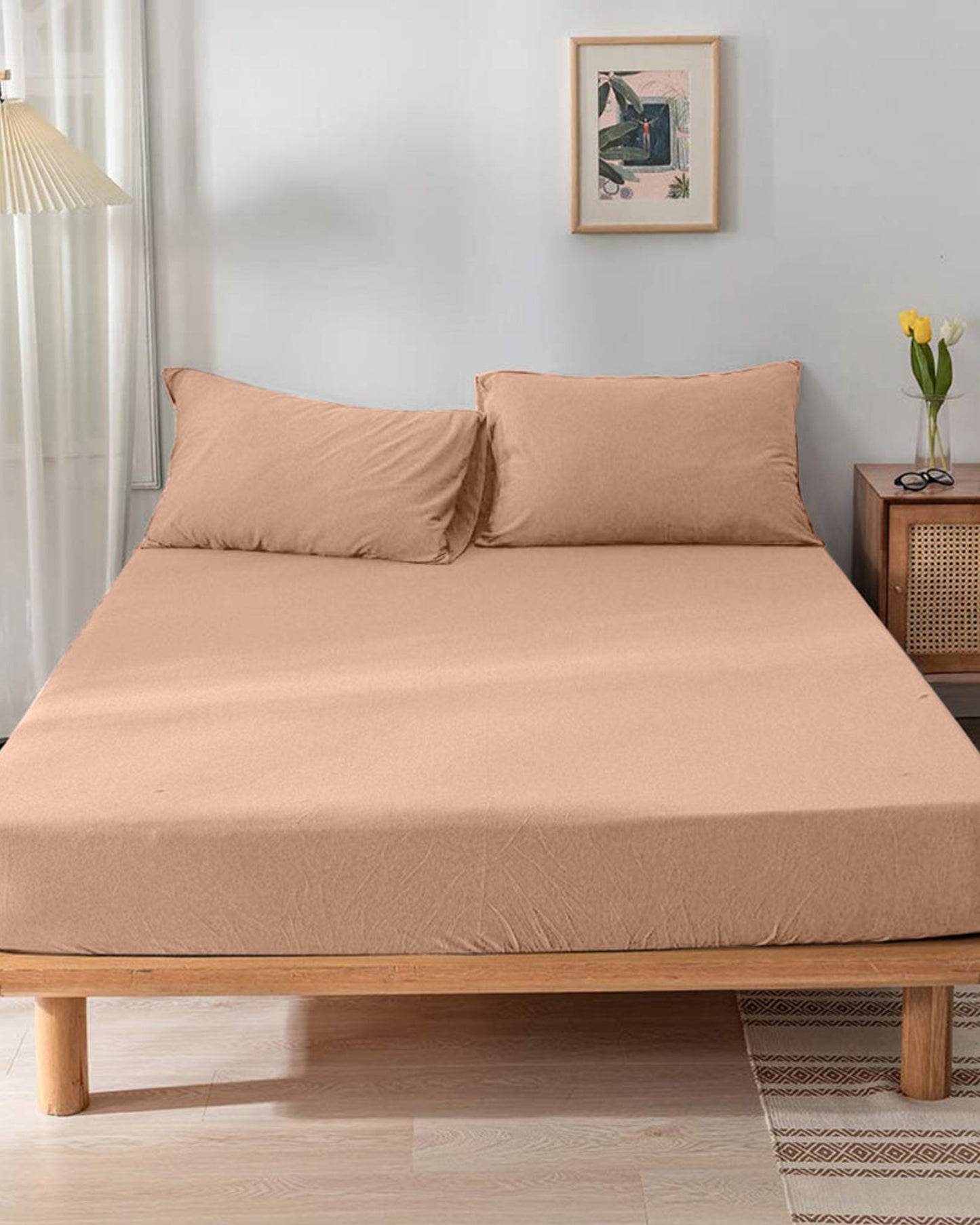 Cotton Home Fitted Sheet 1Pc Jersey Beige