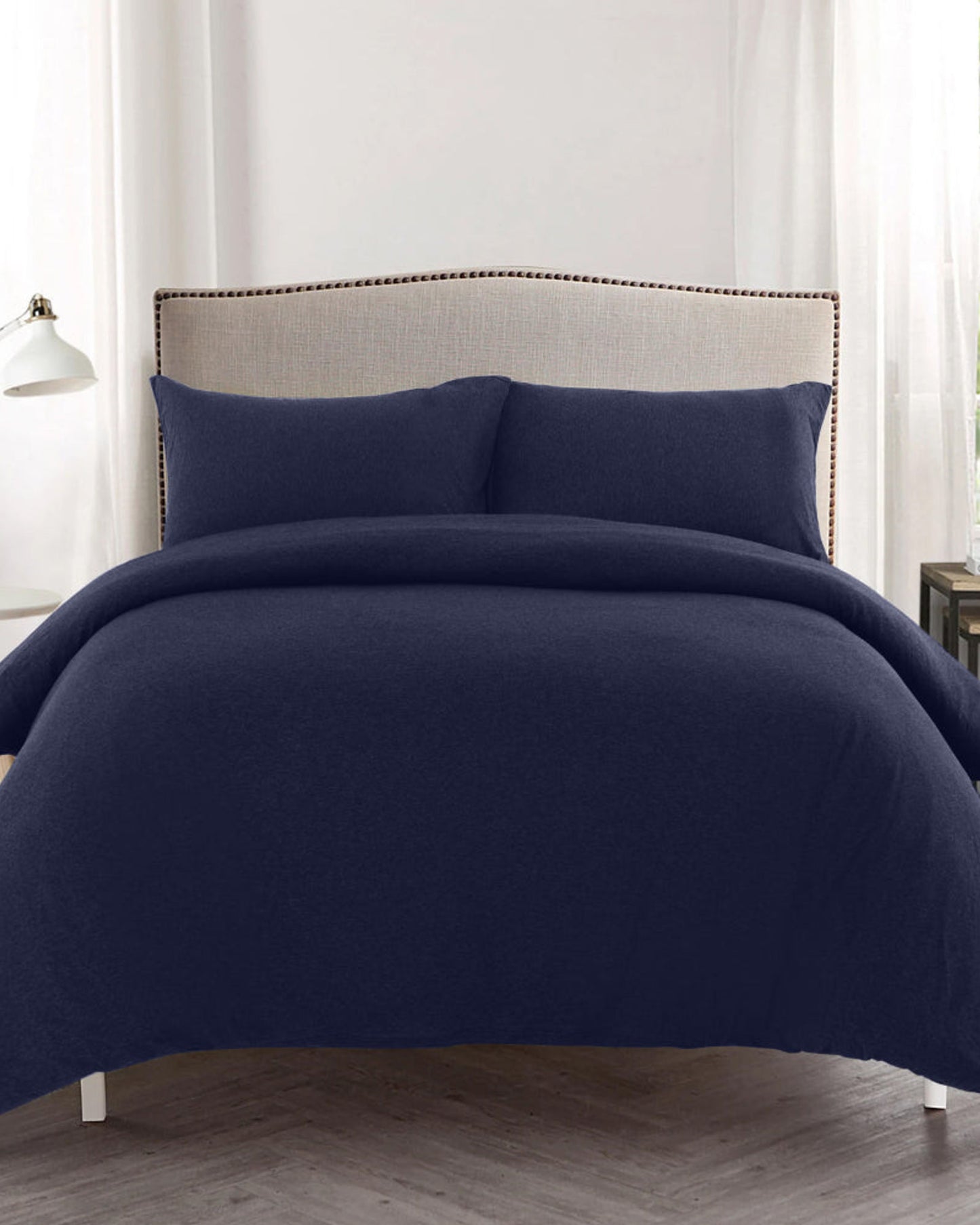 Cotton Home Jersey 3-piece Duvet Cover Set Navy Blue
