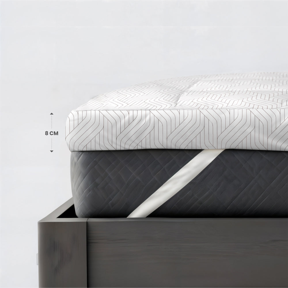 Cotton Home Mattress Topper Set 3Pc White/Grey Geometric