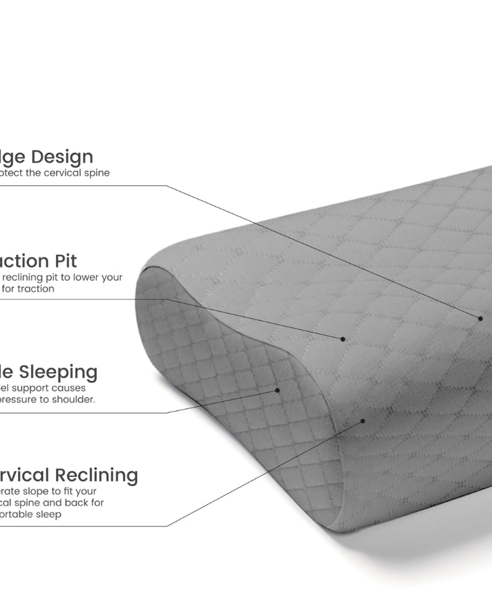 Cotton Home Smooth Memory Foam Pillow Anti-stress Fabric Grey