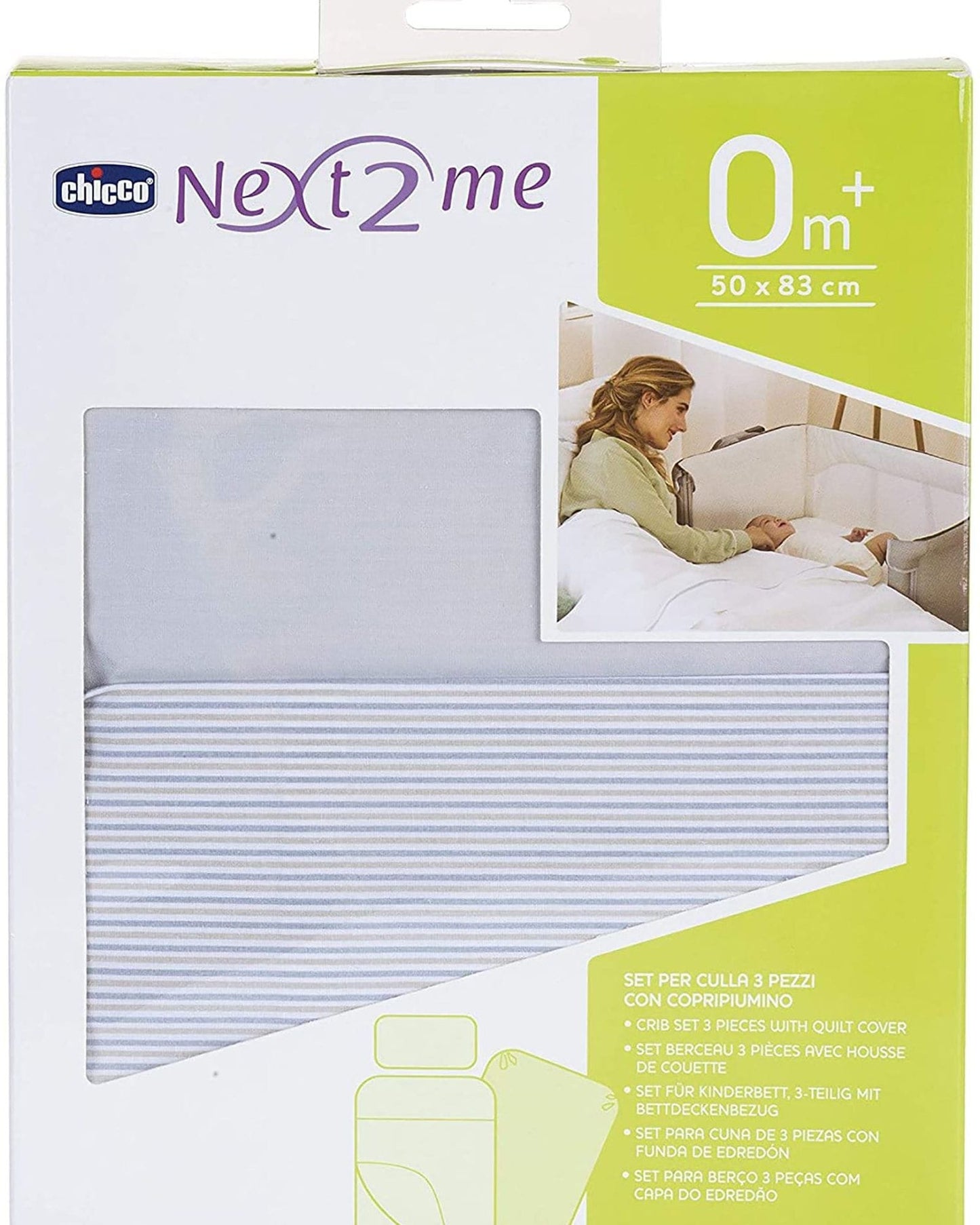 CHICCO DUVET COVER SET 3 PCS FOR NEXT2ME FOREVER GREY STRIPES