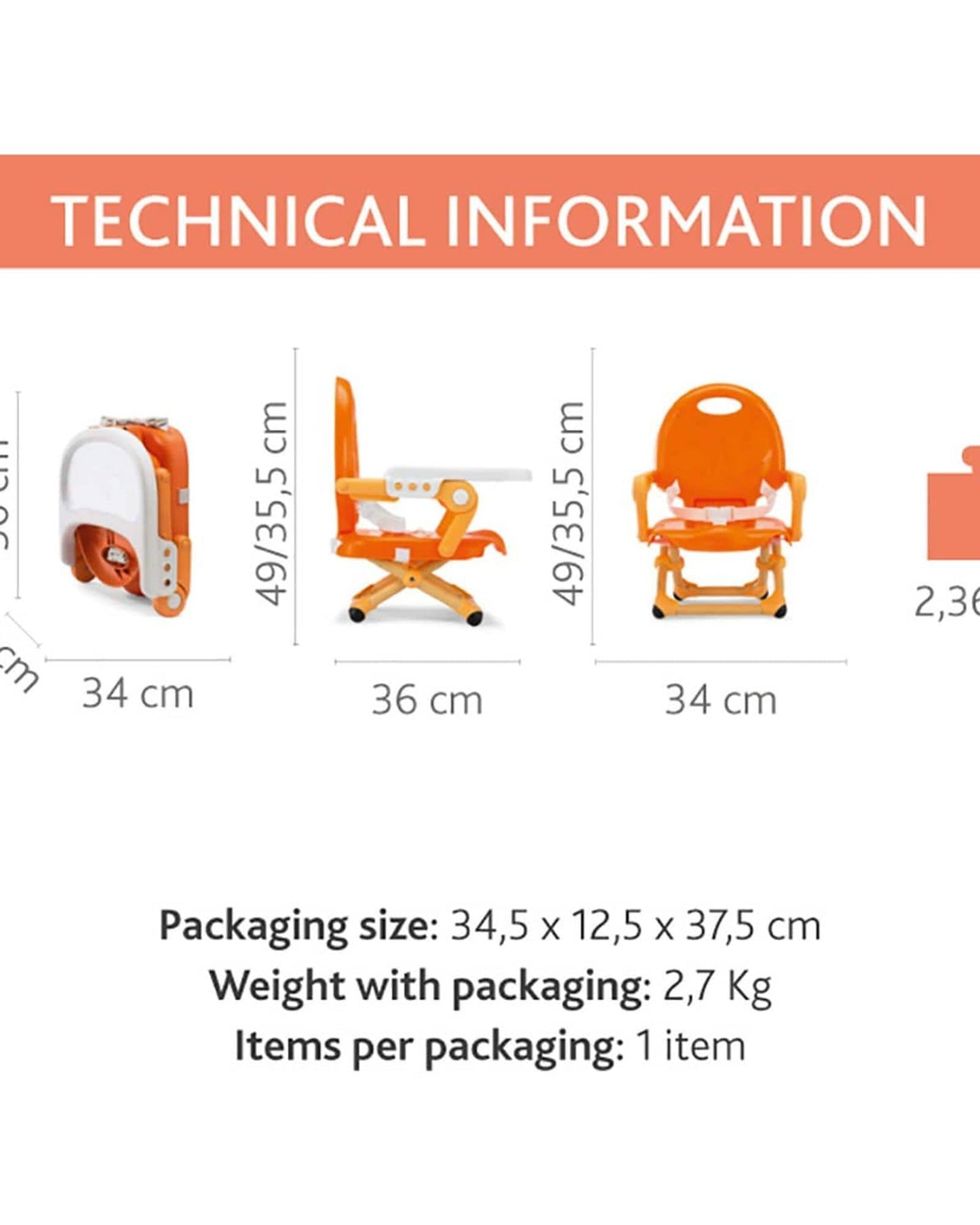 CHICCO POCKET SNACK BOOSTER SEAT 6M-3Y SAFFRON