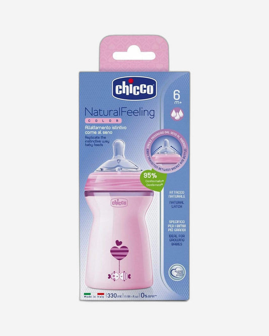 Chicco Natural Feeling Feeding Bottle for 6 Months and Above Baby 330ml - Pink - CH80837-11