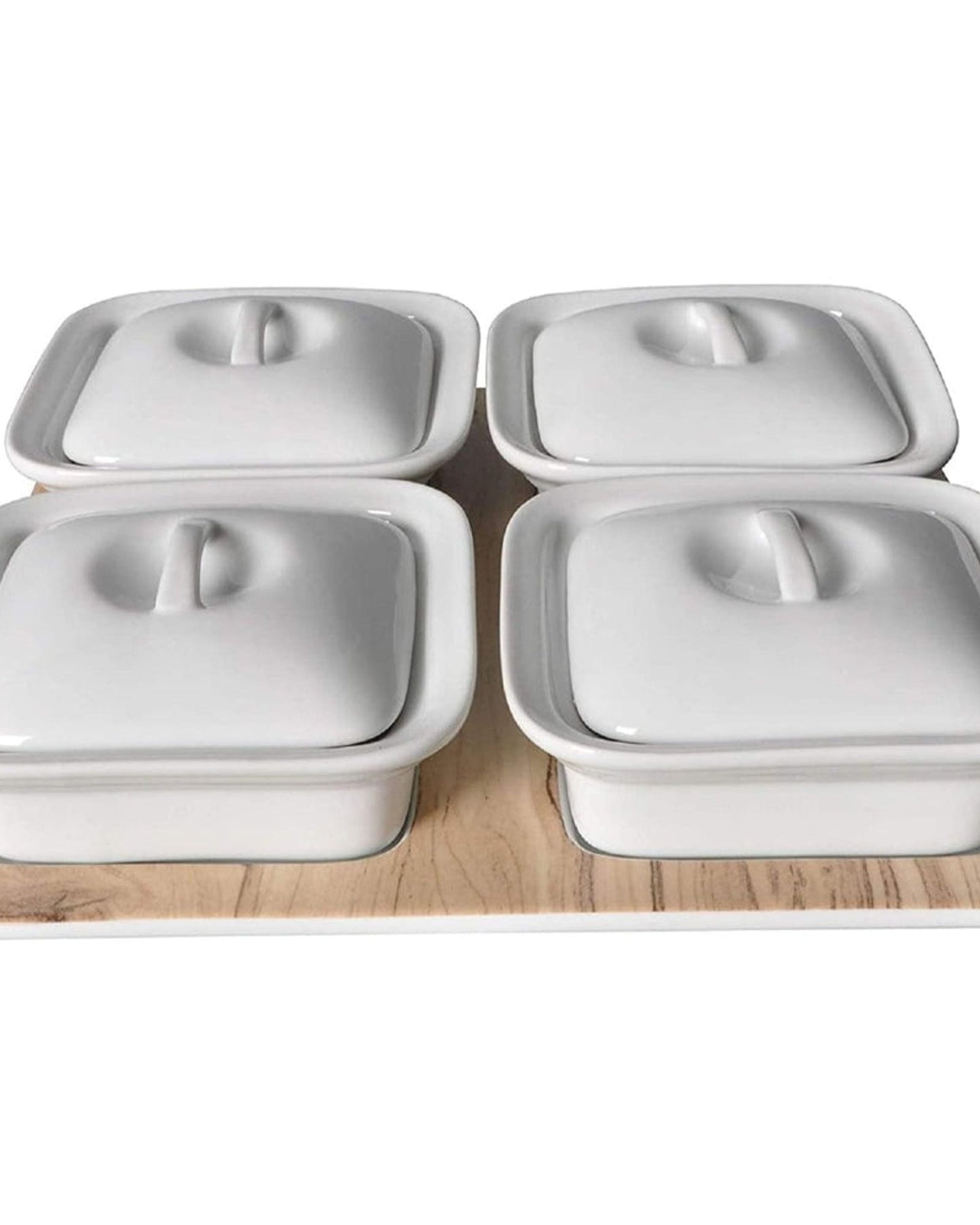 Shallow Serving Square Casseroles with Cover - Set of 4, 21x21x6cm | Durable Ceramic Casserole Dishes for Baking & Serving