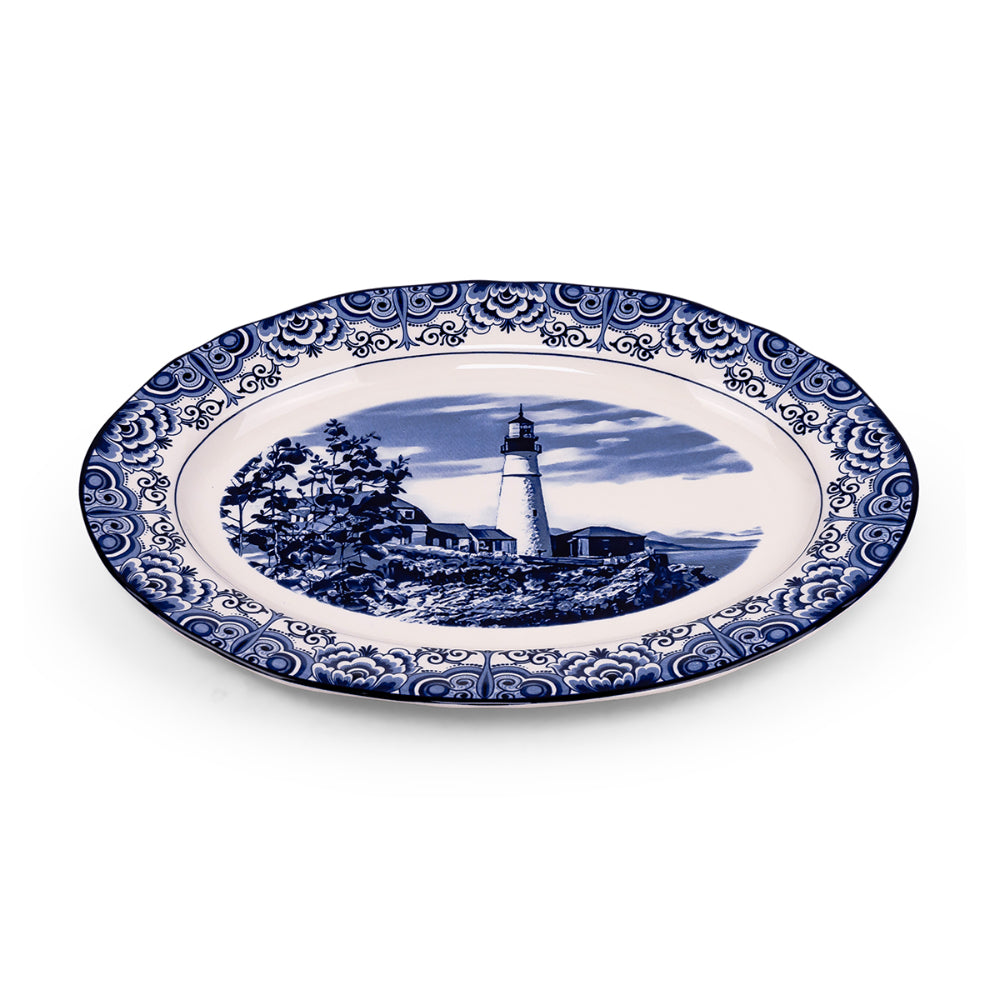 Claytan Lighthouse Blue 14.2-Inch Ceramic Oval Platter (Set of 1)