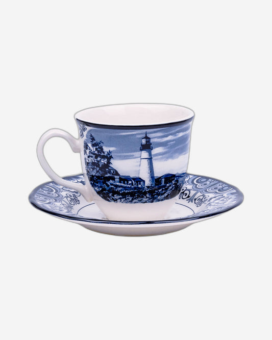Claytan Halcyon Blue 200 ml Porcelain Coffee & Tea Cup with Matching Saucer (Set Of 1)