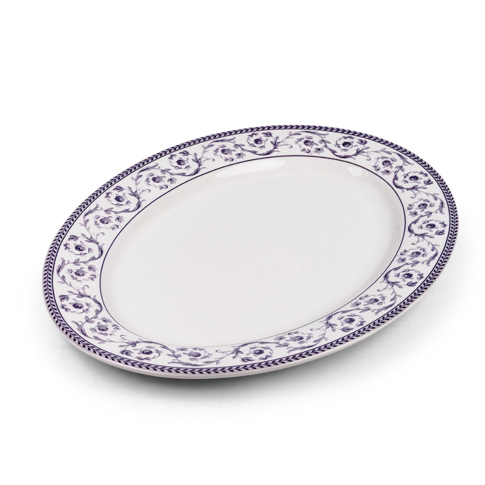 Claytan Callista 14.2 inch Hand-Glazed Ceramic Oval Platter (Purple & White Set Of 1)