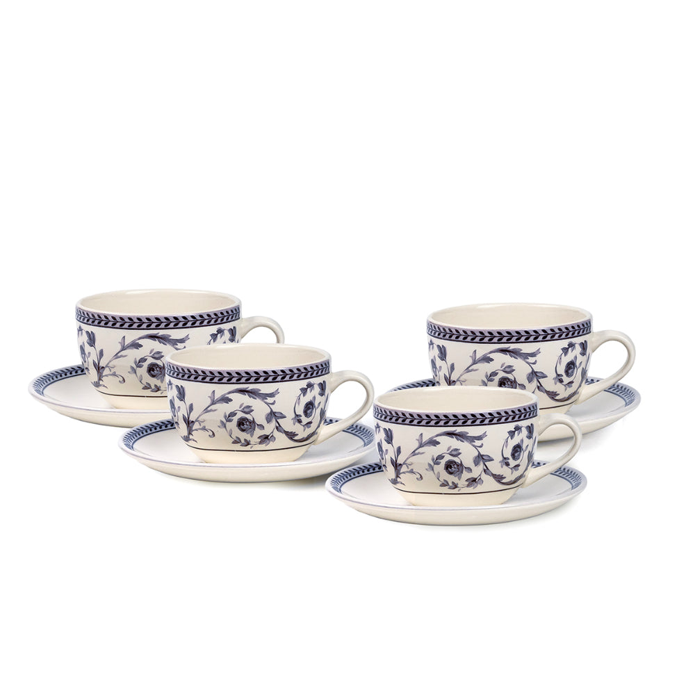Claytan Callista 240 ml Ceramic Coffee Cup & Saucer Set (Purple & White, Set Of 1)