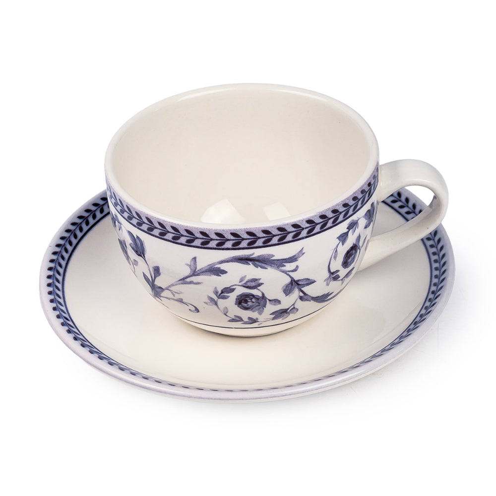 Claytan Callista 240 ml Ceramic Coffee Cup & Saucer Set (Purple & White, Set Of 1)