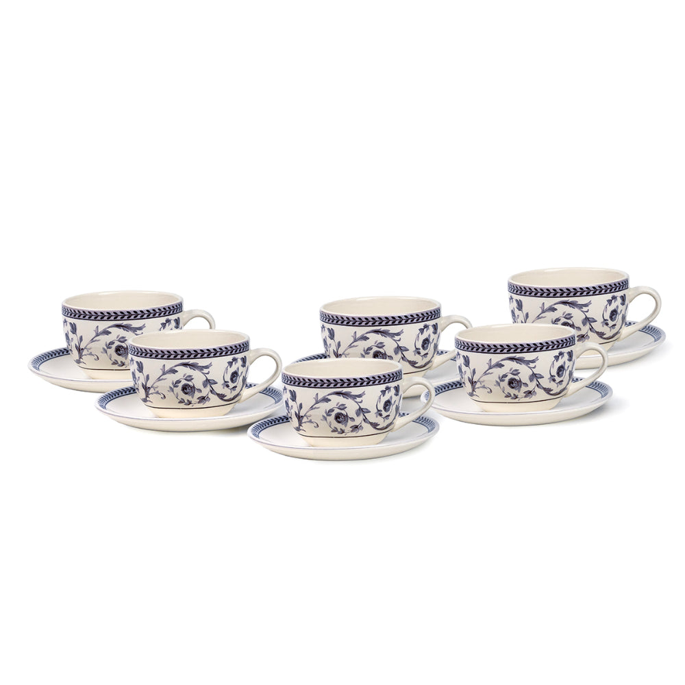 Claytan Callista 240 ml Ceramic Coffee Cup & Saucer Set (Purple & White, Set Of 1)