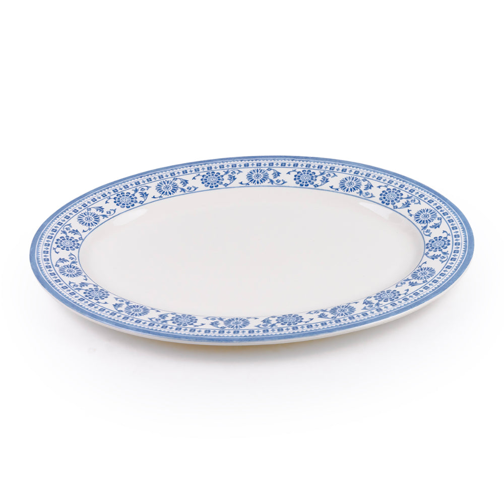 Claytan Plethora 14.2 inch Hand-Glazed Ceramic Oval Platter (Grey & White, Set Of 1)