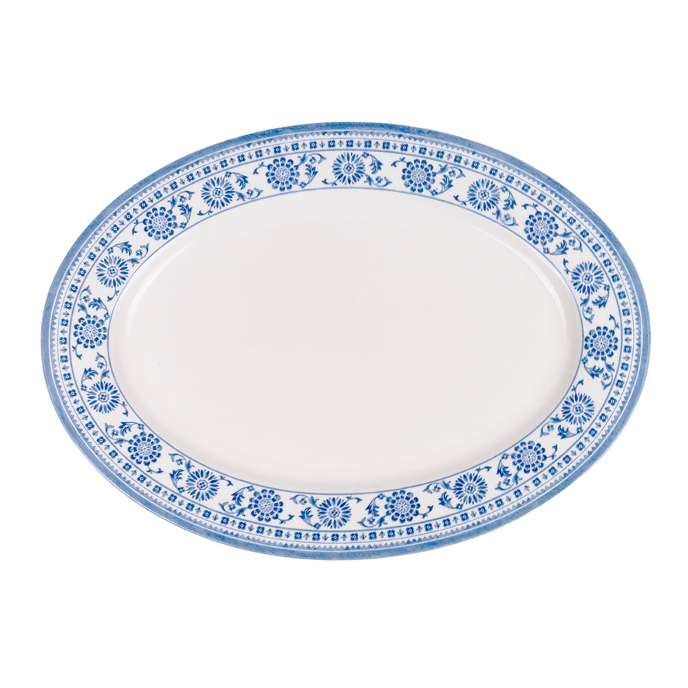 Claytan Plethora 14.2 inch Hand-Glazed Ceramic Oval Platter (Grey & White, Set Of 1)