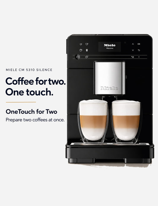 Miele CM 5310 Silence Automatic Bean-to-Cup Coffee Machine with OneTouch for Two, AromaticSystem, Milk Frothing, Obsidian Black