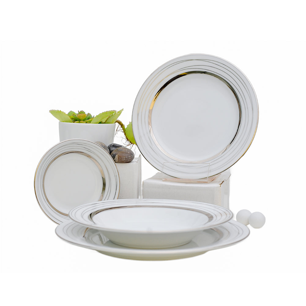 Dankotuwa Dinner Set 83Pc White Silver Cold Georgia
