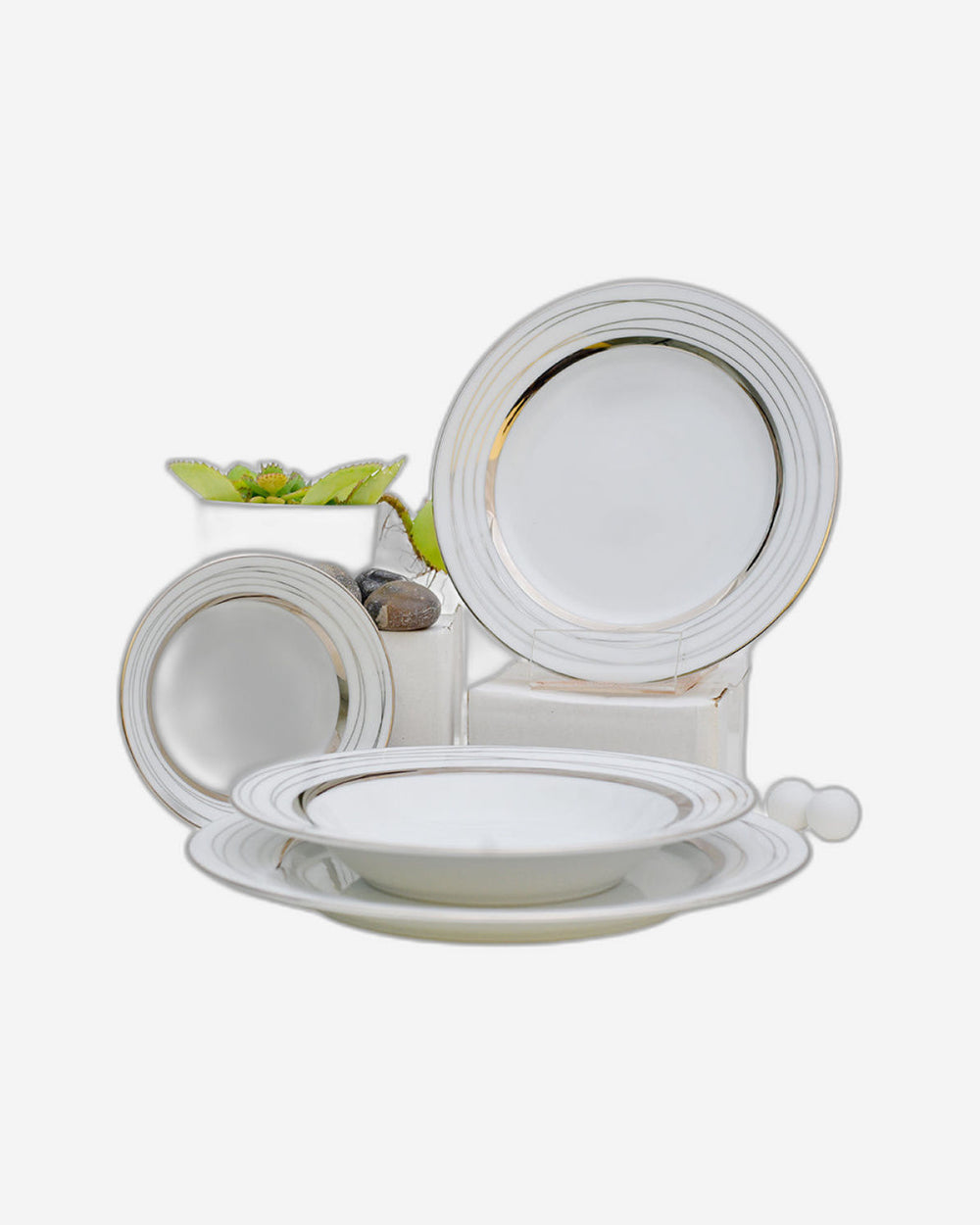 Dankotuwa Dinner Set 83Pc White Silver Cold Georgia