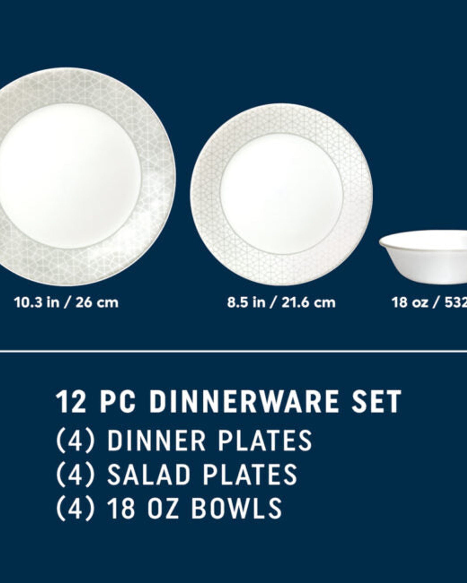 Corelle Knox 12-piece Dinnerware Set, Service for 4. (1150440) - Includes 4 x Dinner Plates, Side Plates & Bowls