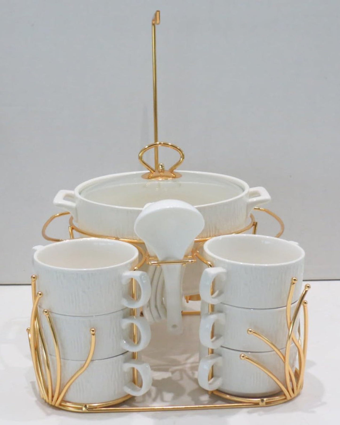 Shallow Porcelain 16-Piece Soup Set - White and Gold Elegance - Model CX1828-N-G