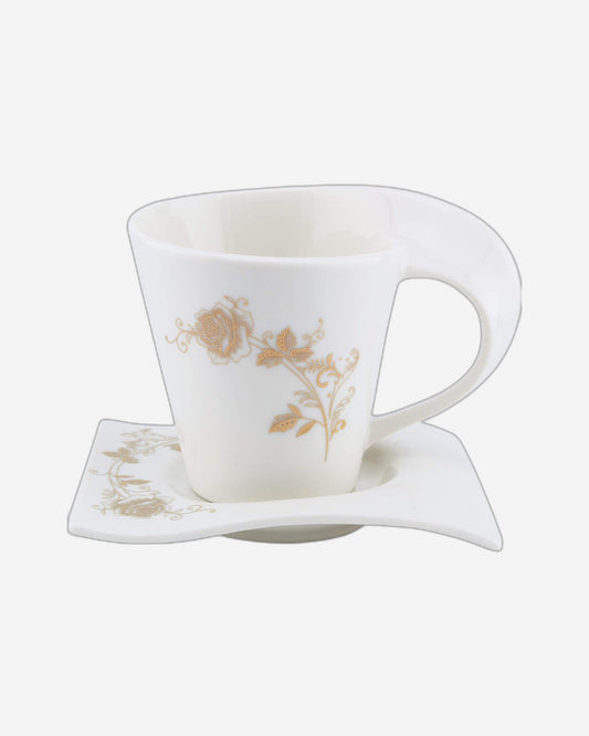Shallow 12-Piece 90cc Bone China Cups and Saucers Set | Elegant Tea and Coffee Cups with Matching Saucers