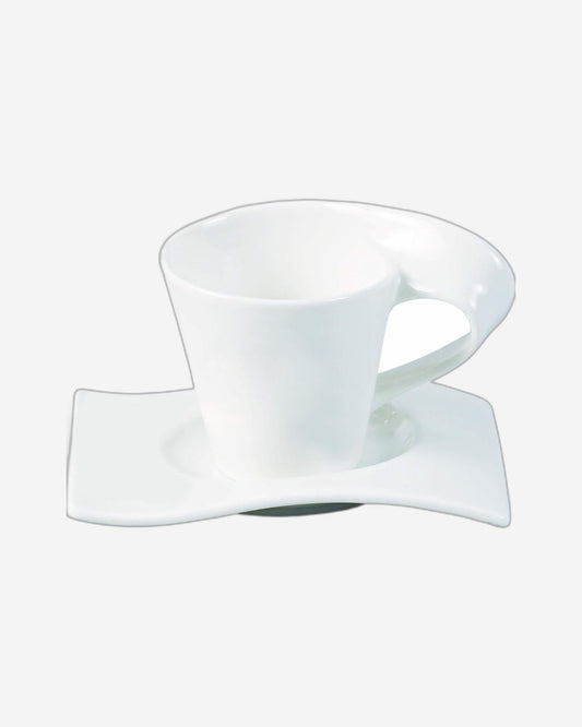 Shallow Bone China Cups and Saucers Set, White, 200cc | Elegant Tea and Coffee Set