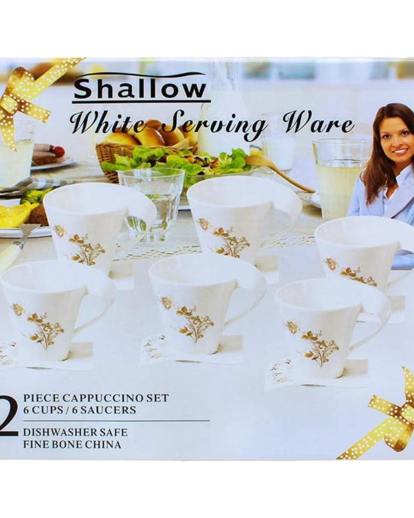 Shallow Porcelain 12-Piece Cup and Saucer Set, 200ml | Elegant White Tea and Coffee Set