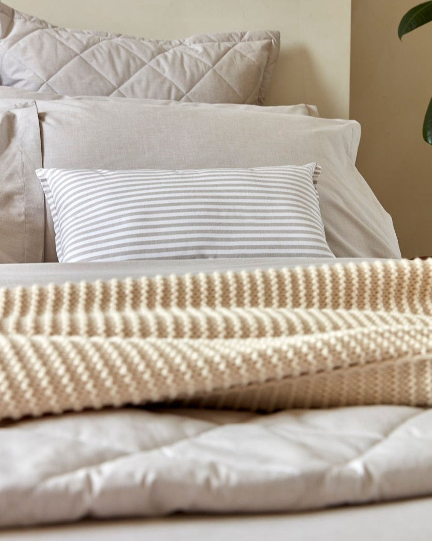 Christy "Stornoway" Cotton Bed Spread with Pillowcase in Stone (Beige)