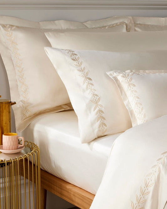 Christy "Clarendon" 300TC Bedding with Leaf Embroidery in Cream