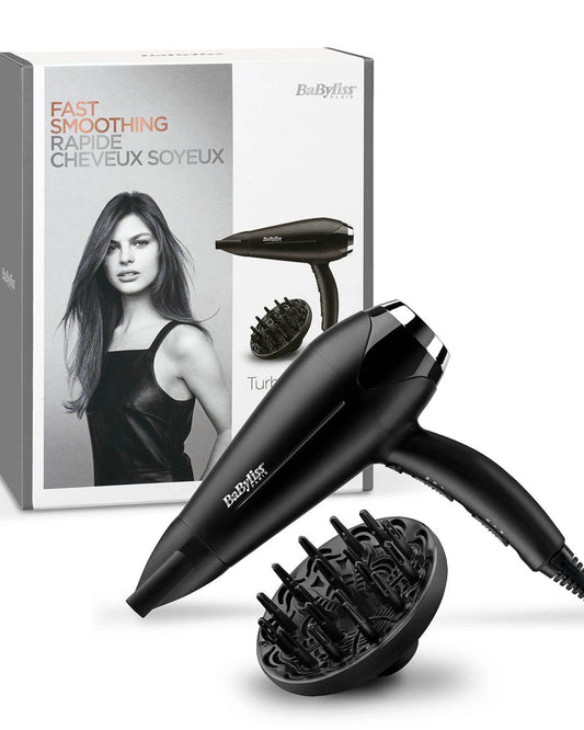 BaByliss Hair Dryer Turbo Smooth 2200, Powerful Dryer With Adjustable Speed Settings, Multiple Heat Settings For Customized Styling, Ionic Technology Reduces Frizz And Enhances Shine, D572DSDE (Black)