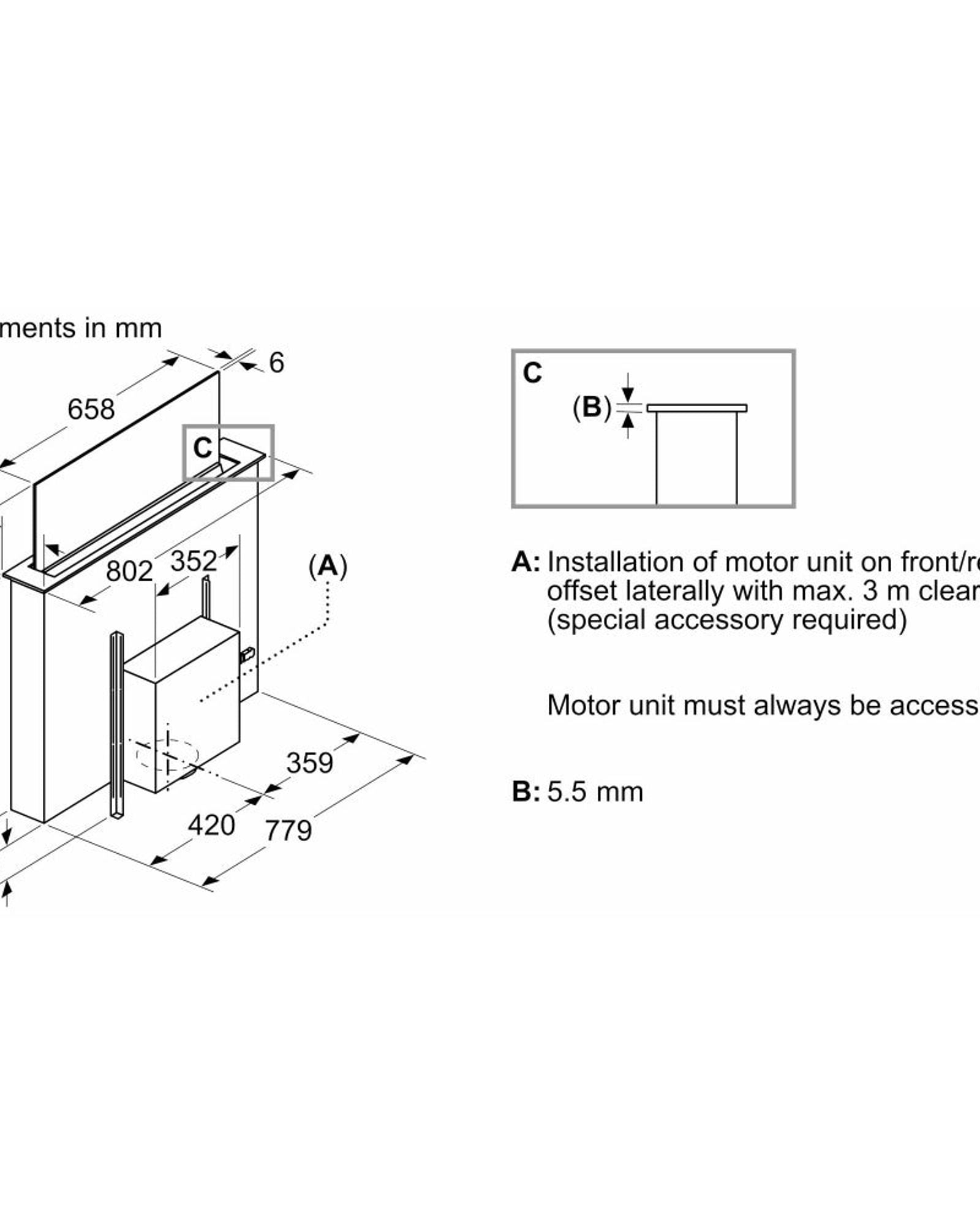 Bosch Series 8 Downdraft Hood 80 cm 30 Watts, Clear Glass Black DDW88MM60B