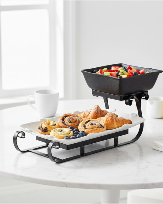 Shallow 2-Tier Home Serving Set Porcelain