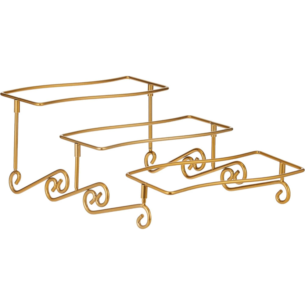 Shallow 3-Tier Serving Plate with Gold Rack, White, 3x30 cm – Elegant Dessert and Food Display Stand