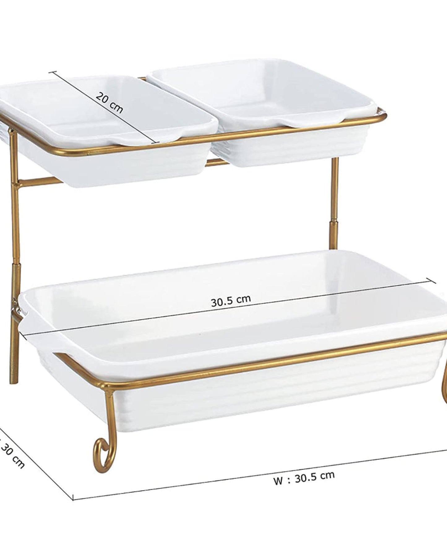 Shallow 8"/12" 2 Tier Rectangle Serving Set with Gold Stand, Tied Serving Tray Food Display Dessert Appetizer, Serving Plate Set for Parties, Gold, White/Gold