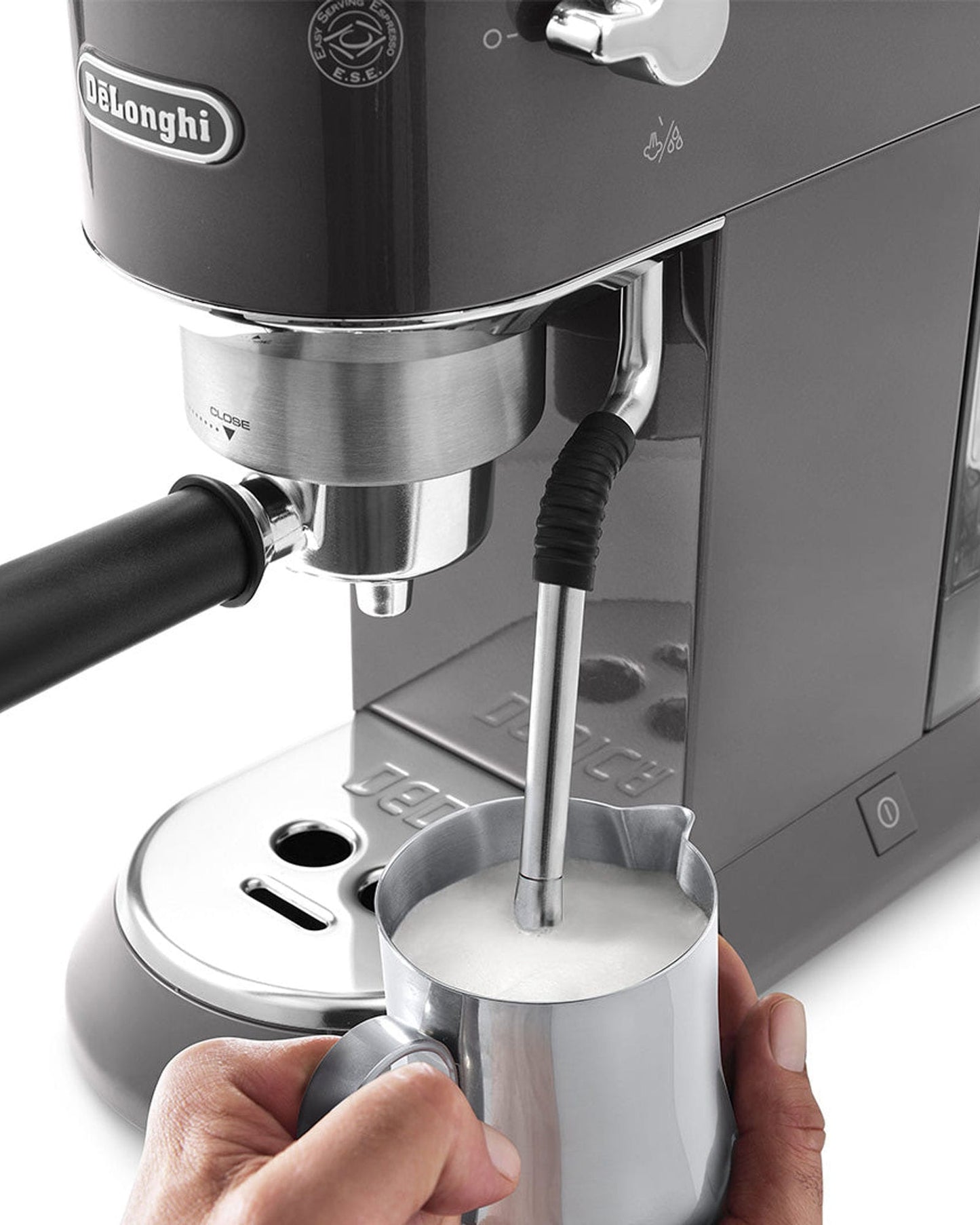 De'Longhi Dedica Arte Espresso Coffee Machine, My LatteArt Steam Wand & Steel Tamper, Grey – EC885.GY (ESMA Certified)