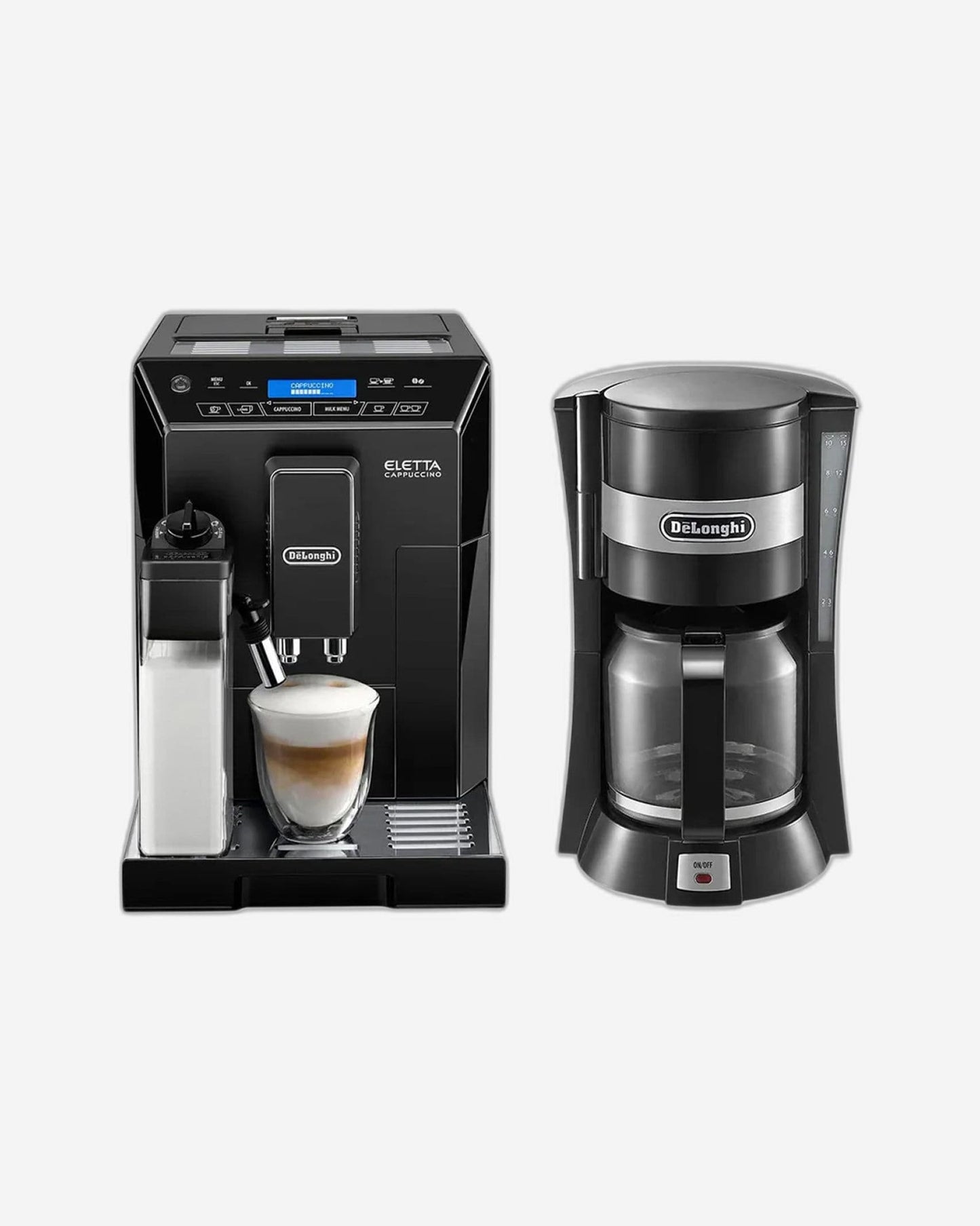 De'Longhi Eletta Bean-to-Cup Coffee Machine & Filter Coffee Maker Bundle, Integrated Grinder & Milk Frother, Black – ECAM44.660.B + ICM